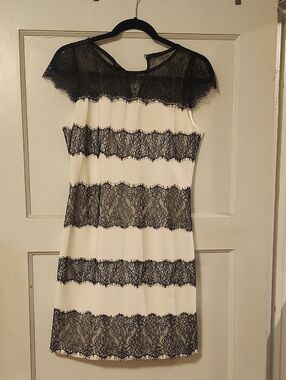 White House Black Market Black and White Lace-Trim Sheath